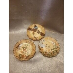 Korin Kawamura 3 Glass Dishes Japanese Traditional Pattern Reverse Painting 5"